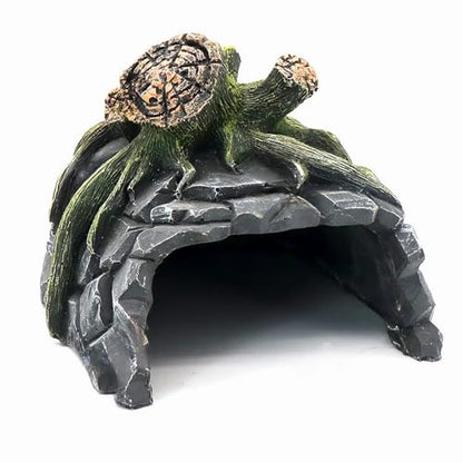 Generic Fish Reptile Hideout, Aquarium Decor Simulation Rock Cave Hiding Spot for Amphibian, Resin Cave and Basking Platform, Perfect for Betta Fish, Turtles, Lizards, Cichlids, and Plecos, As Photo