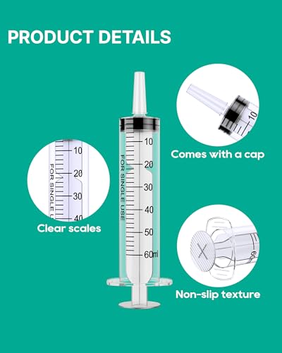 JollyMate 10 Pack 60ml Syringes for Liquid, 60cc Oral Syringes without Needle with Cap Individually Wrapped for Pet Feeding, Scientific Labs, Measuring Liquids, Oil & Glue Dispenser