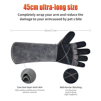 Long Welding Gloves 23.6 Inches 932℉,Heat/Fire Resistant Leather For Mig, Tig, Stick, Forge, BBQ, Grill, Fireplace - color: Grey
