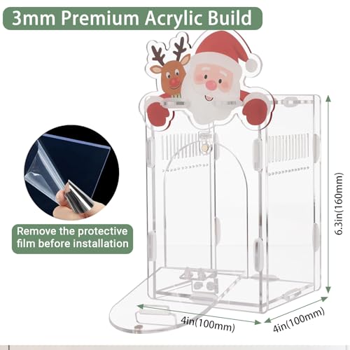Santa Claus Jumping Spider Enclosure, Magnetic Acrylic Habitat Terrarium with Secure Doors, 4x4x6.3 Inch Small Desktop Decor Gift for Spider, Mantis, Beetles - size: 4"x4"x6.3"