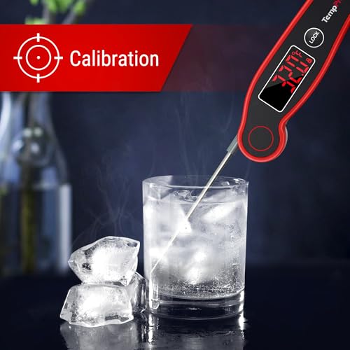 TempPro TP19 Waterproof Digital Meat Thermometer for Grilling with Ambidextrous Backlit & Thermocouple Instant Read Kitchen Cooking Food Thermometer for Candy Oil BBQ Smoker (Previously ThermoPro) - color: Bright Red