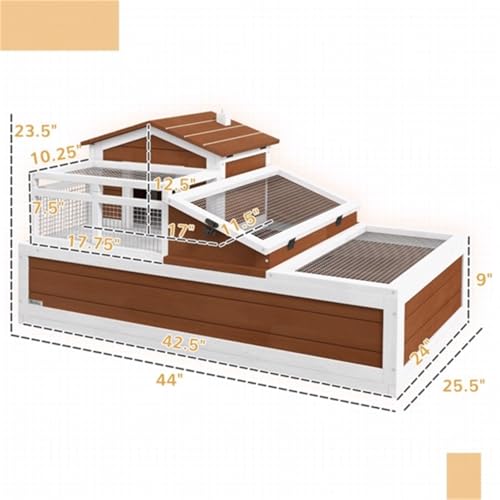 Wooden Turtle cage, Small Animal cage, Small Animal House, mesh top, Three Separate Areas and Two Floors, Indoor/Outdoor Design, openable roof, Pull-Out Tray