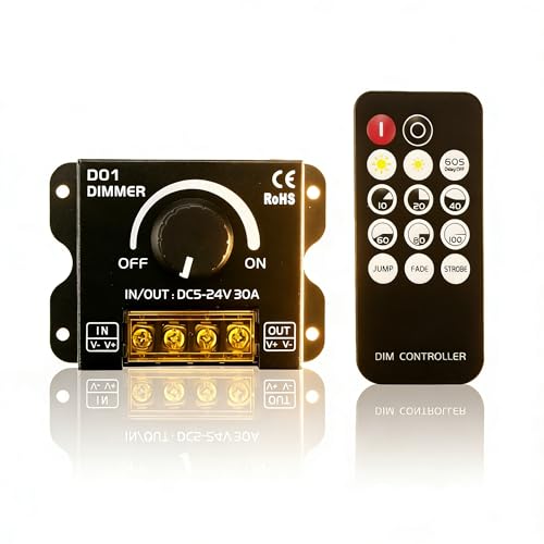 5V 12V 24V LED Dimmer Switch, 30A Dimmer Switches for LED Lights, PWM Controller 12 Volt Light Dimmers Switch Knob or 14 Key Wireless Control for LEDs Strip Lights Controller - color: Single Color