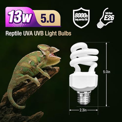 Leoterra 13W UVB 5.0 Light Perfect for Chameleons and Tree Frogs - Tropical UVA UVB Lamp E26 Compact Fluorescent Terrarium Bulb - size: 13w 5.0