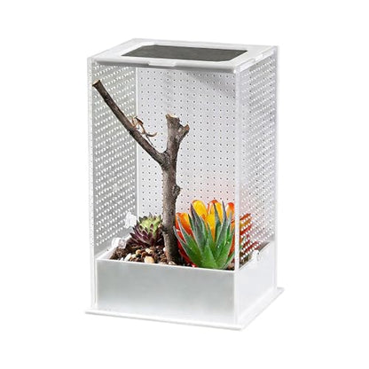 Clear Terrarium, Mantis Habitat Tank, Reptile Cage with Easy Viewing Design, Enclosure with Removable Lid, Acrylic Cage Ventilation Slots, Nesting Habitat for Breeding and Feeding - size: Large