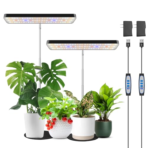 Wiaxulay Grow Lights, Full Spectrum Plant Light for Indoor Plants, Height Adjustable Desktop Grow Lamp with Auto Timer 6/12/16Hrs, 3 Lighting Modes,5 Brightness,Ideal for Potting Soil, 2 Pack - size: 2 Pack(Black)