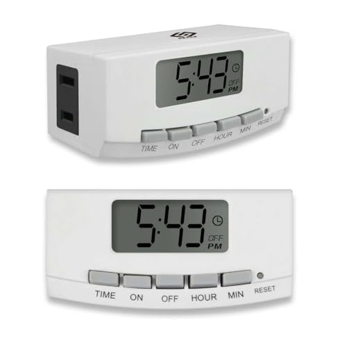 OSKOS 2-Pack Indoor 24-Hour Programmable Indoor Digital Timer with Polarized Plug and Large Screen, Plug-in Outlet Timer for Lights, Lamps, and Fans, 15A/1875W, UL Listed