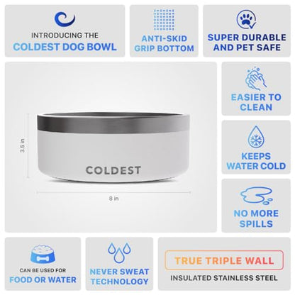 Coldest Dog Bowl - Anti Rust Metal, Non Slip, 3 Layers Insulated Stainless Steel Dog Bowls - Spill Proof & Heavy Duty - Water Bowl for Dogs, Cats & Pets, Dish Washer Safe (64 oz, Epic White) - color: Epic White, size: 64 oz
