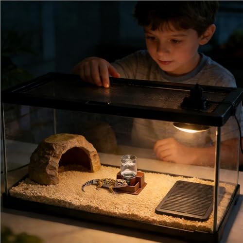 Reptile Automatic Dish - Automatic Reptile Feeder, Crab Water Dispenser | ABS, Bearded Dragon Water Bowl Food Container for Lizard Chameleon Snake Frog Hermit Crab Amphibian Habitat - color: Brown