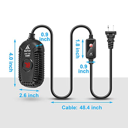 DaToo Small Aquarium Heater 100W Mini Fish Tank Heater 100 Watt Submersible with LED Temperature Display - size: 100W