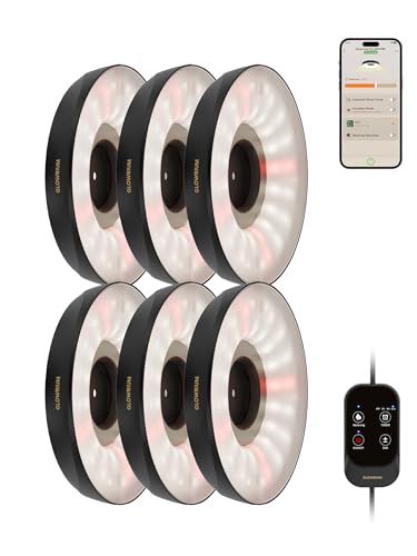 GLOWRIUM Grow Lights for Indoor Plants, Full Spectrum Puck Grow Light with Manual & APP Control, 48W(6 x 8W) Plant Lamp Auto-Timer, Plant Assistant 10 Levels Dimmable for Plant Shelf (6 Packs,Black) - color: Black, size: 6 Packs