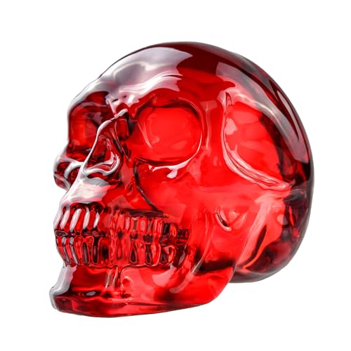 Red Crystal Skull Figurines, Skeleton Heads Model for Day of the Dead/Halloween, Gothic Decor Glass Skull Gifts for Women - color: Red