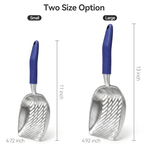 Cat Litter Scoop, Kitty Metal Scooper, Heavy Duty Aluminum Deep Sifter with Long Handle, Rustproof Durable Kitten Poop Shovel for Travel & Small Litter Box - color: Blue, size: Medium