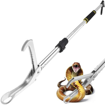 Professional Snake Tongs Reptile Grabber, 69" Heavy Duty Stainless Steel Snake Catcher with Adjustable Lock & Non-Slip Grip Foldable Humane Snake Removal Tool for Home Garden Outdoor Wildlife Control