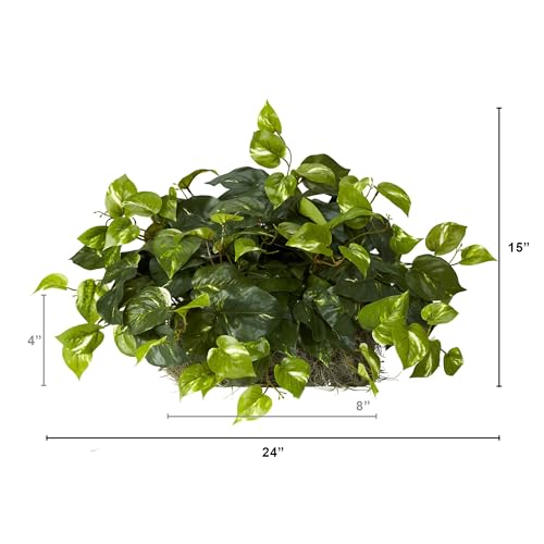 Nearly Natural 15in. Pothos Ledge Plant (Set on Foam) Silk Plant,Green