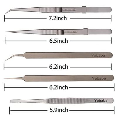 Tweezers, 5 Pcs Precision Tweezers Set, Anti-Static Stainless Steel Long Tweezers Kit for Electronics, Laboratory Work, Jewelry-Making, Craft, Soldering, Hobby, Watches, Car Machines Repair Etc
