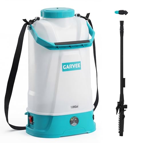 1.85 Gallon Battery Powered Sprayer with Adjustable Shoulder Strap, 0-60 PSI Adjustable Pressure, Electric Sprayer with 1 Nozzles and 1 Wands, 12V 2Ah Battery, Wide Mouth Lid for Weeding, Spraying ﻿ - size: 1.85 Gal