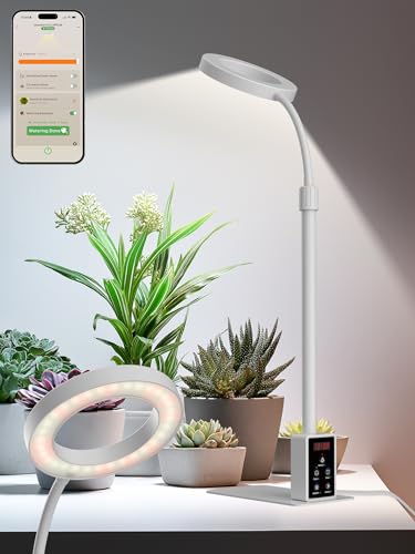 Smart Grow Lights for Indoor Plants, Plant Light with Auto-Timer, Full Spectrum LED Grow Light, Adjustable Height & Stepless Dimming,Plant Assistant Suitable for Most Plants (White-1) - color: White-1