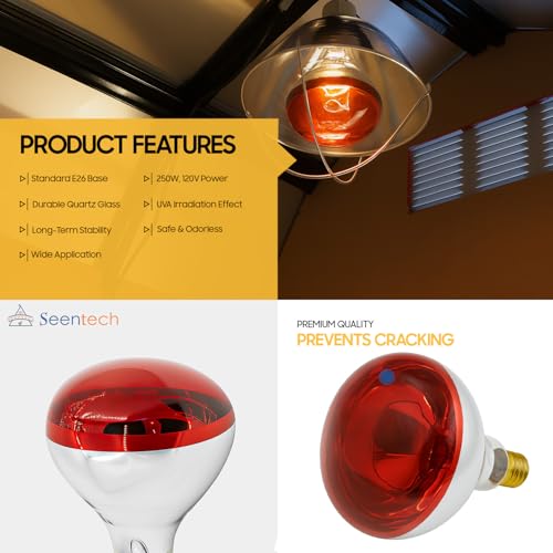 Seentech 250 Watt R40 Clear Heat Lamp Bulb – Infrared Flood Reflector Light, Incandescent Spotlight for Food Warmer, Brooder, Chicken Coop, Pet Heating, Bathroom, Light Therapy – E26 Base (1, Red) - color: Red
