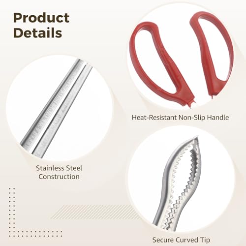 15.0 in Stainless Steel Tongs, Reptile Feeder Clip with Curved Toothed Grip, Non-Slip Handle, Extra Long Picking Tool for Snake, Tortoise, Lizard, Frog, Spider