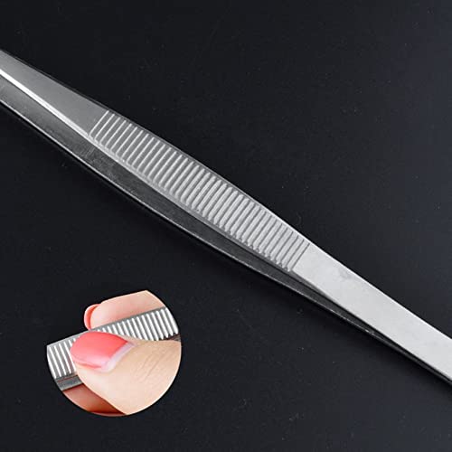 5 Inch Straight Tip Long Forceps Tweezers, Serrated Flat Tips Surgical Tongs Jewelers Needle Metal Sewing Sharp Kitchen Cooking Tweezers With Teeth Knurled Handles (1PCS-125mm) - color: Straight-1pcs-5inch