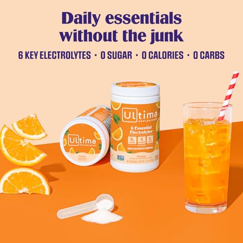 Ultima Replenisher Daily Electrolyte Powder Drink Mix, 90-Serving Canister | Zero Sugar Orange Hydration Powder with 6 Electrolytes & Minerals - Sugar Free, Plant-Based & Keto Friendly