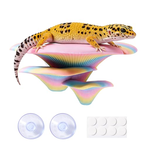 Mushroom Reptile Tank Decor, Mushroom Climbing and Resting Platform Habitat for Tree Frog Terrarium, Reptile Ledge for Leopard Gecko, Lizards, Fish, Turtle, Hermit Crab (Colorful) - color: Colorful