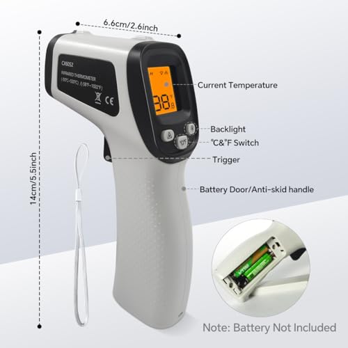 Infrared Thermometer Gun, Digital Laser Temperature Gun -58°F to 1022°F, Adjustable Emissivity, LCD Backlight, MAX/MIN Display, Non-Contact Thermometer for Pizza Oven, BBQ, HVAC, Griddle - color: Gray（-58℉-1022℉）