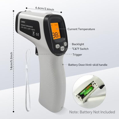 Infrared Thermometer Gun, Digital Laser Temperature Gun -58°F to 1022°F, Adjustable Emissivity, LCD Backlight, MAX/MIN Display, Non-Contact Thermometer for Pizza Oven, BBQ, HVAC, Griddle - color: Gray（-58℉-1022℉）