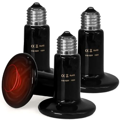 BNOSDM Reptile 150W Ceramic Heat Emitter,4 Pack Reptiles Heat Lamp Bulbs,Brooder Coop Heater Lamp Bulb for Amphibian Reptiles Turtle Lizard Chicken - color: Pack of 4/Black, size: 150 Watts