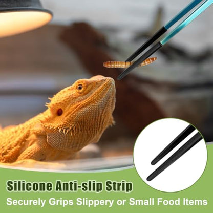 2PCS Stainless Steel Feeding Tongs, Long Handle Straight & Curved Tweezers with Soft Silicone Tips for Reptile Gecko Aquarium Plant Terrarium - color: Colourful And Black Vinyl Tip