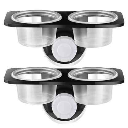 VILLCASE Reptile Food Bowl with Suction Cups, Double Compartment Plastic Pet Water Feeding Dish for Lizards and Geckos, 2pcs Black Terrarium Feeder for Amphibians and Small Reptiles