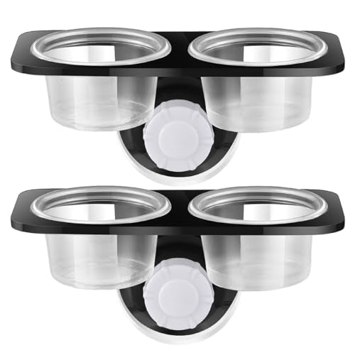 VILLCASE Reptile Food Bowl with Suction Cups, Double Compartment Plastic Pet Water Feeding Dish for Lizards and Geckos, 2pcs Black Terrarium Feeder for Amphibians and Small Reptiles