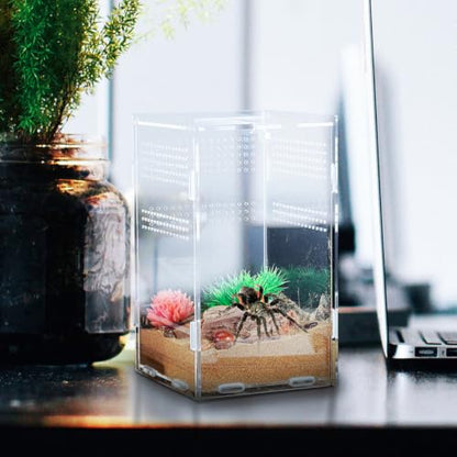 Enclosure Feeding Acrylic Featuring Lock Reptile Breeding and Ventilation Holes, Well-Ventilated Modular Design Cage for Habitat Small Pets and Lizards