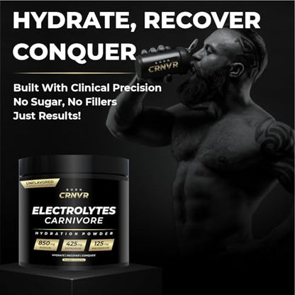 Carnivore Electrolytes Powder – High Sodium (850mg) Unflavored | Zero Sugar, No Fillers | Electrolyte Replacement for Keto & Fasting Hydration | Energy & Performance | 60 Servings