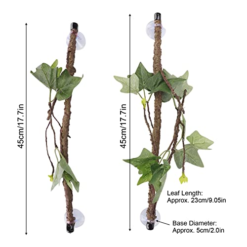Plplaaoo 2PCS Reptile Corner Branch with Suction Cups – Flexible Imitation Bendable Jungle Climbing Vine Terrarium Plant Decoration for Bearded Dragon, Gecko, Snake & Spider Habitat Tank Accessories