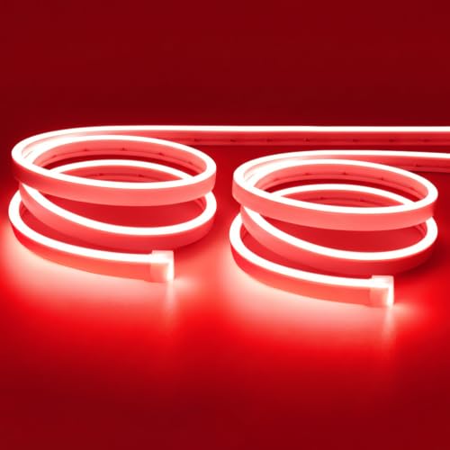 Lamomo Red Led Strip Lights 32.8Ft, 2 Roll Neon Rope Strip 0.39In/Cut, 12V Flex Waterproof Silicone DIY Neon Sign for Kitchen Bedroom Commercial Decor, 6mm Width（Power Adapter not Included） - color: Red, size: 2 Pack