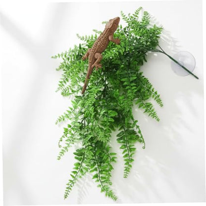 4 Pack Artificial Hanging Plants for Terrarium, Realistic Reptile Vines with Suction Cups for Snake Tank, Bearded Dragon Habitat, Gecko Climbing Decorsnake Plant