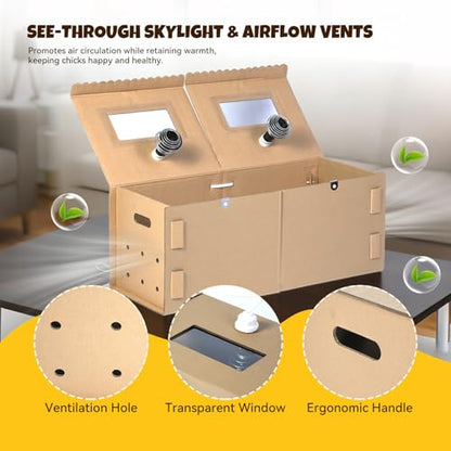 AsFrost 33" Extra Large Chick Brooder Box for 40 Chicks, Dual 75W No-Light Ceramic Heat Lamps, Adjustable Thermostat, 6 Waterproof Pads, Poultry Brooder for Quail, Rabbits & Reptiles