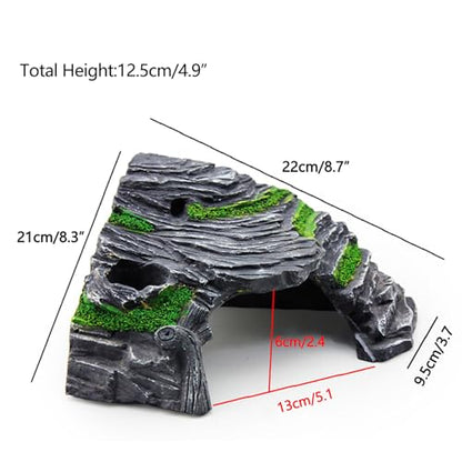 Reptile Box Shelter Terrarium Hideout Caves Turtle Ramp Basking Platform Habitat Decor Humidify Hide Cave Resin Rock - size: XL