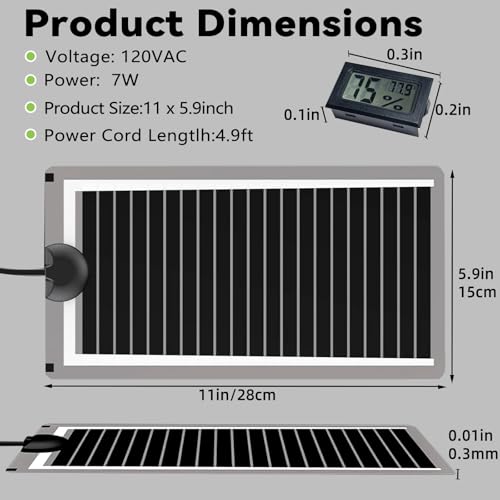 Hamiledyi Reptile Heat Pad Heating Pad Under Tank Hermit Crab Heater Hygrometer Thermometer Heat Mat for Lizard Snake Gecko Turtle Frog Spiders (7W) - size: 7W