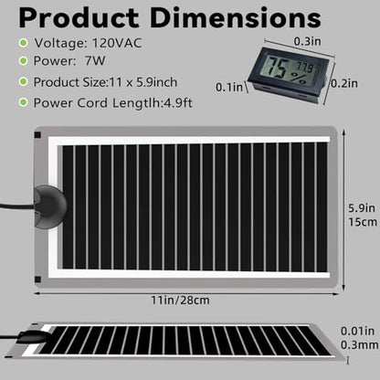 Hamiledyi Reptile Heat Pad Heating Pad Under Tank Hermit Crab Heater Hygrometer Thermometer Heat Mat for Lizard Snake Gecko Turtle Frog Spiders (7W) - size: 7W