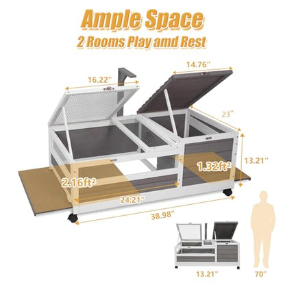 Ketive Tortoise Habitat Large Wooden Tortoise House Indoor & Outdoor, Reptile Cage for Small Animals-Leakproof Tray (Grey, 23" D x 38.98" W x 14.5" H) - size: 23"D x 38.98"W x 14.5"H