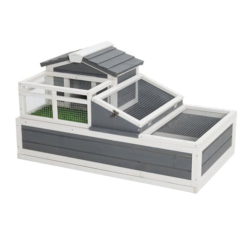 Tortoise House Habitat, Wooden Large Transparent Tortoise Enclosure with Turf Balcony & 2 Stories, Indoor/Outdoor Wooden Tortoise Enclosure with Ladder and Tray for Small Animals
