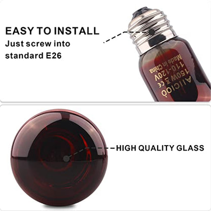 Aiicioo Reptile Red Night Light Bulb - 150W Reptile Heat Lamp Bulb Infrared Basking Spot Lamp for Bearded Dragon Lizard Turtle Hermit Crab Leopard Gecko Snake Chameleon Tank - color: ['Red'], size: ['150W']