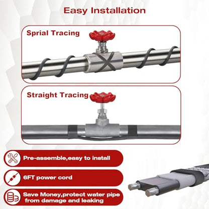 H&G Lifestyles 8W/FT Heat Tape for Water Pipes 18FT | Self-Regulating Heat Cable for Pipe Freeze Protection,Snow De-icing Heating Tape for Winter,Keeps Water Flowing at -40°F, - color: 18-feet