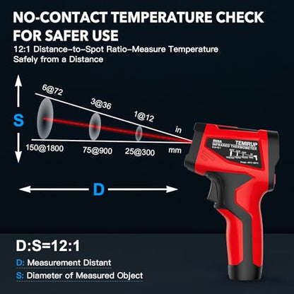 Infrared Thermometer Gun - TEMIRUP Non-Contact Digital Laser Temperature Gun with Color LCD Display for Cooking, Griddle, Engine, HVAC, IR Temp Gun with Adjustable Emissivity,-40℉~1202℉(-40℃~650℃) - color: Red -40℉~1202℉(-40℃~650℃)