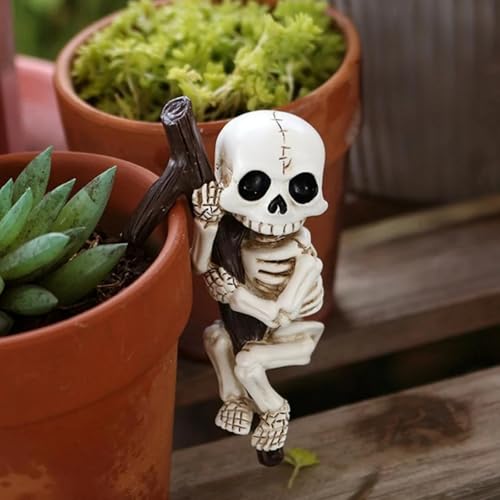 OwMell Garden Decor Statue Flower Pot Hugger, Outdoor Figurine Planter Hugger for Flowerpot, Patio, Balcony, Porch, Yard, Lawn Ornament Outdoor Decor Gifts Plant Decoration - Skeleton - style: Skeleton