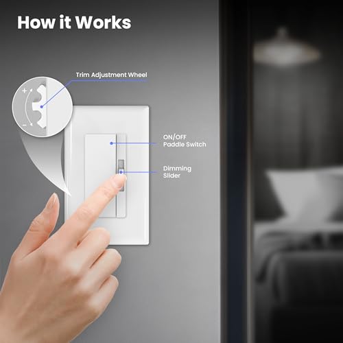 Feit Electric Paddle Dimmer Switch for Dimmable LED Light Bulbs, Single Pole or 3-Way Toggle Light Switch, Overheat Protection, Wall Plates & Installation Hardware Included, 2 Pack - style: PADDLE DIMMER