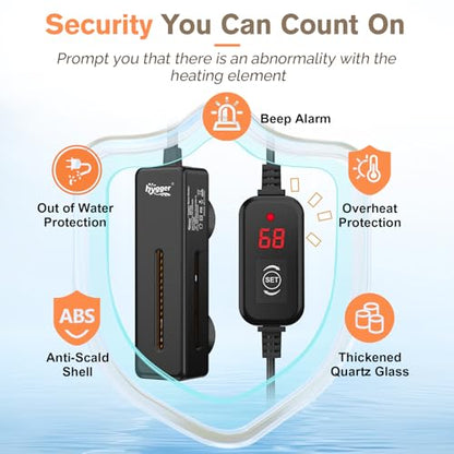 hygger Mini Fish Tank Submersible Heater 20W for 1-5 Gallons Desktop Betta Aquarium Heater with Digital Display Controller Adjustable Temperature - size: 20 Watt